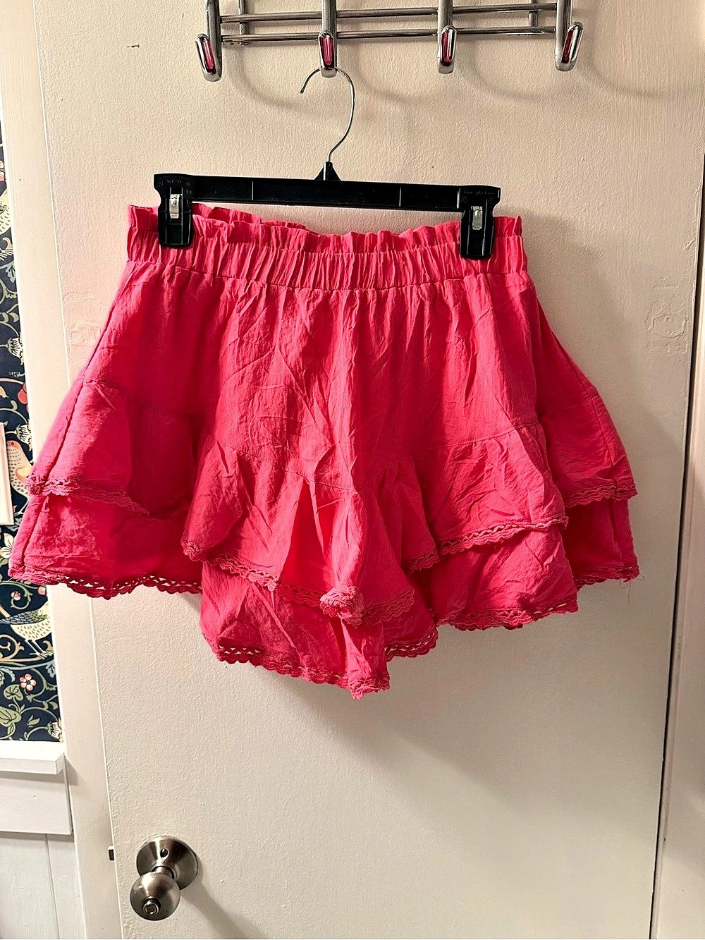 ZP High Waist Cotton Ruffle Shorts in Pink Size Medium